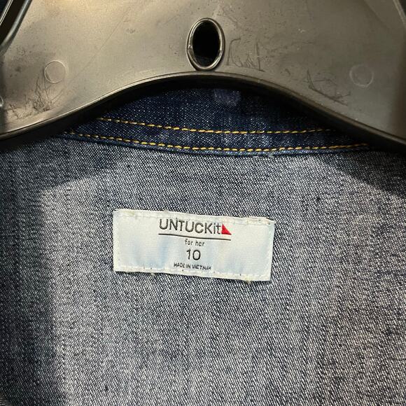 Untuckit For Her Denim Long Sleeve Shirt Career Professional Dress Size 10 - Picture 3 of 7